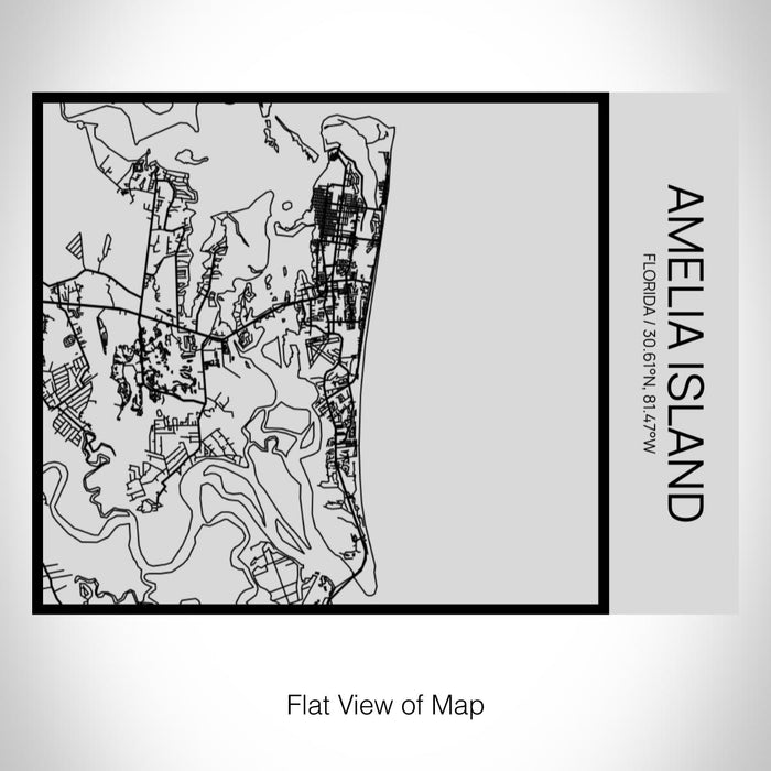 Rendered View of Amelia Island Florida Map on 20oz Stainless Steel Insulated Bottle with Bamboo Top with printed Tactile Lines Map in Black