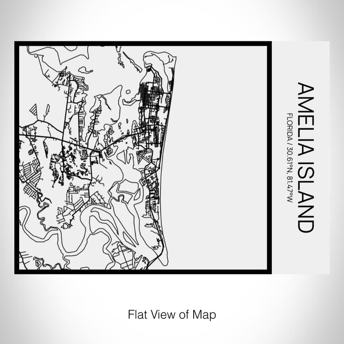 Rendered View of Amelia Island Florida Map on 20oz Stainless Steel Insulated Bottle with Bamboo Top in Matte White with printed Tactile Lines Map in Black