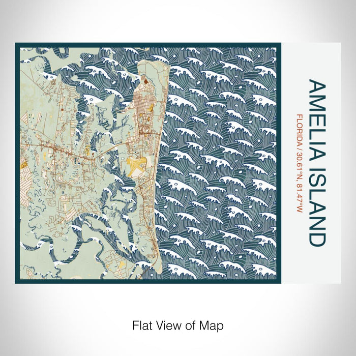 Rendered View of Amelia Island Florida Map on 20oz Stainless Steel Insulated Bottle with Bamboo Top with printed woodblock style map