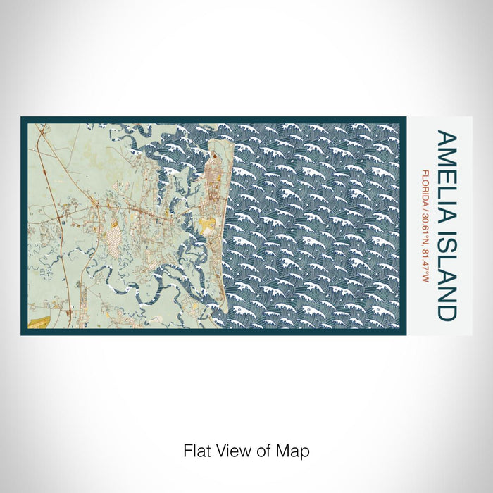 Rendered View of Amelia Island Florida Map on 17oz Stainless Steel Insulated Bottle with printed woodblock style map