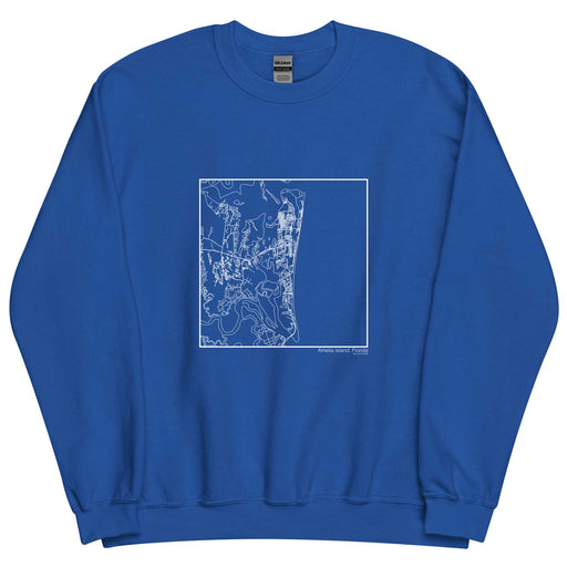 Amelia Island Florida  Map Unisex Crewneck Sweater with City inscription in Royal Blue