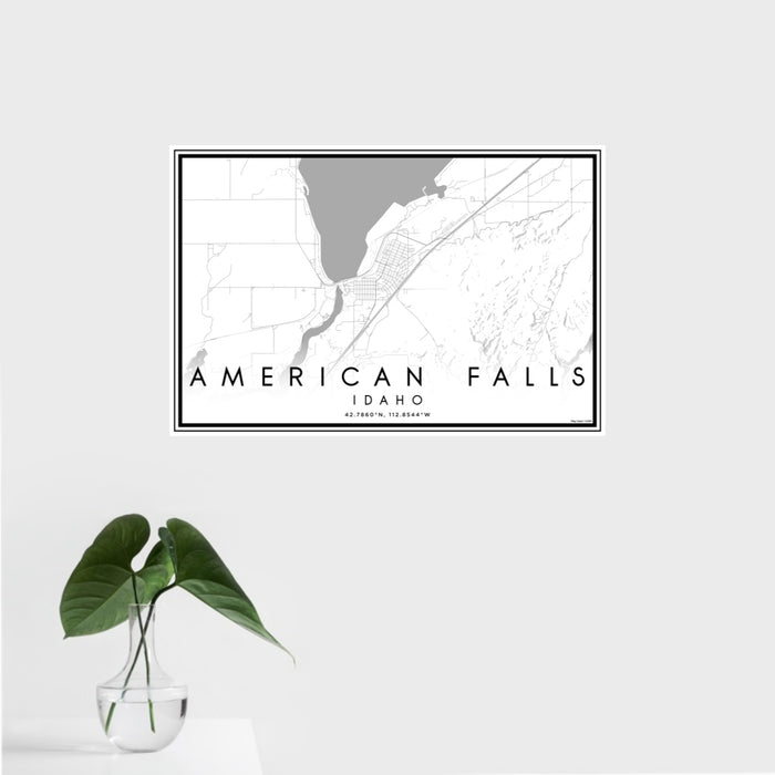 16x24 American Falls Idaho Map Print Landscape Orientation in Classic Style With Tropical Plant Leaves in Water