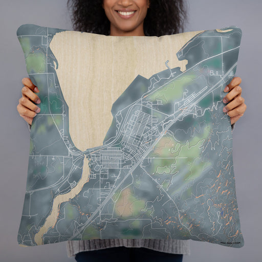 Person holding 22x22 Custom American Falls Idaho Map Throw Pillow in Afternoon