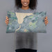 Person holding 20x12 Custom American Falls Idaho Map Throw Pillow in Afternoon