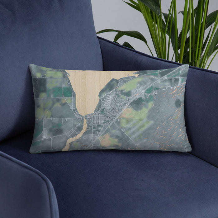 Custom American Falls Idaho Map Throw Pillow in Afternoon on Blue Colored Chair