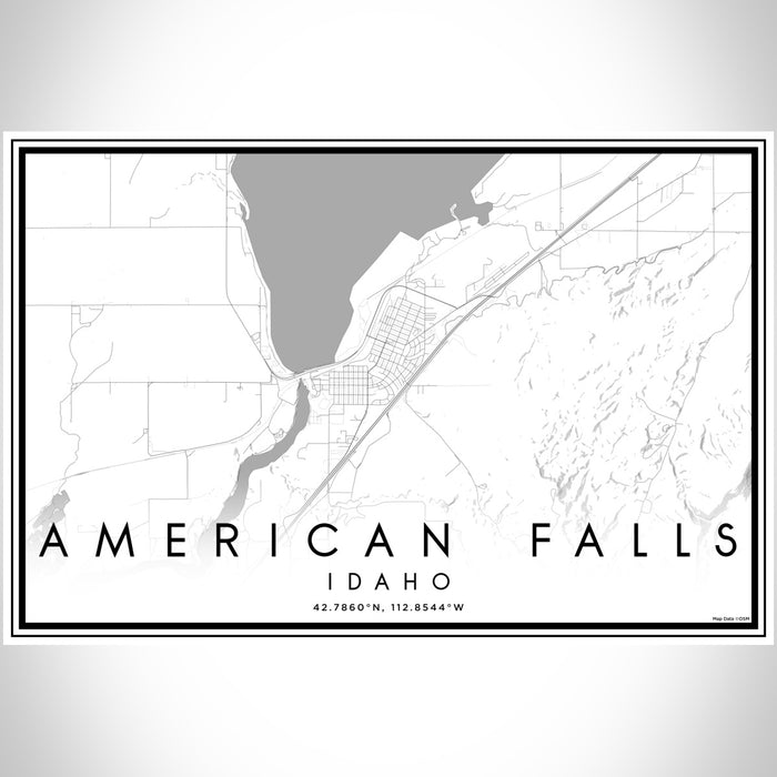 American Falls Idaho Map Print Landscape Orientation in Classic Style With Shaded Background