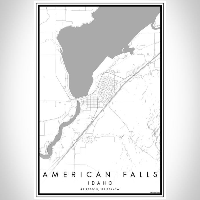 American Falls Idaho Map Print Portrait Orientation in Classic Style With Shaded Background
