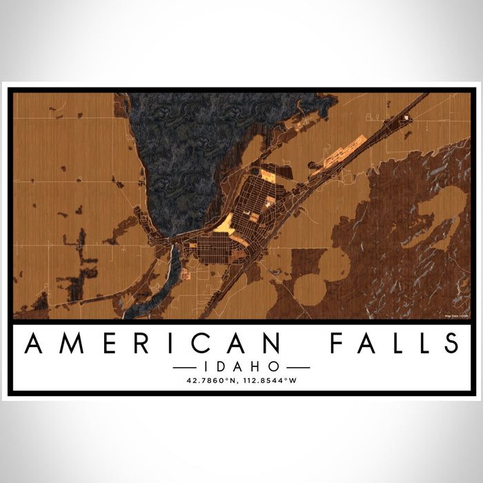 American Falls Idaho Map Print Landscape Orientation in Ember Style With Shaded Background