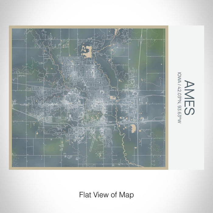 Rendered View of Ames Iowa Map on 20oz Stainless Steel Insulated Bottle with Bamboo Top with printed afternoon style map