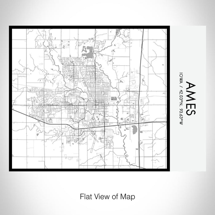Rendered View of Ames Iowa Map on 20oz Stainless Steel Insulated Bottle with Bamboo Top with printed classic style map