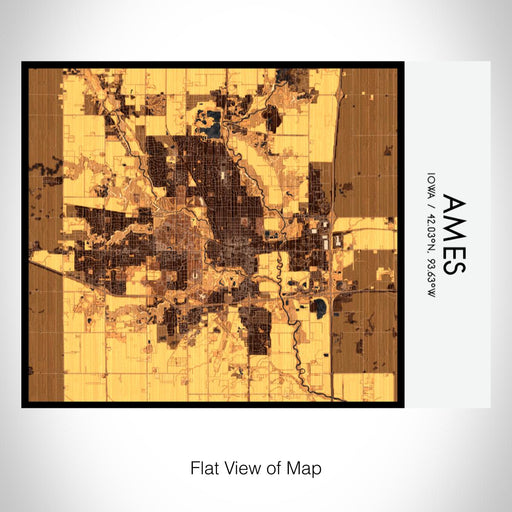 Rendered View of Ames Iowa Map on 20oz Stainless Steel Insulated Bottle with Bamboo Top with printed ember style map