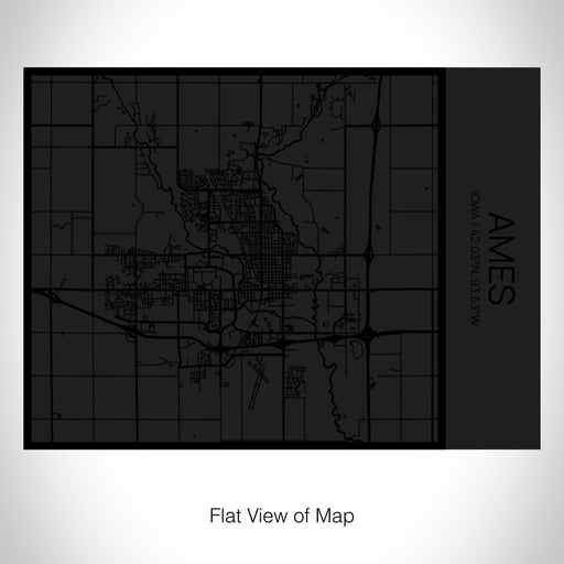 Rendered View of Ames Iowa Map on 20oz Stainless Steel Insulated Bottle with Bamboo Top in Matte Black with printed Tactile Lines Map in Black