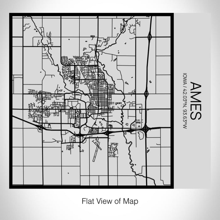 Rendered View of Ames Iowa Map on 17oz Stainless Steel Insulated Tumbler in Tactile Lines with Succulent in Background