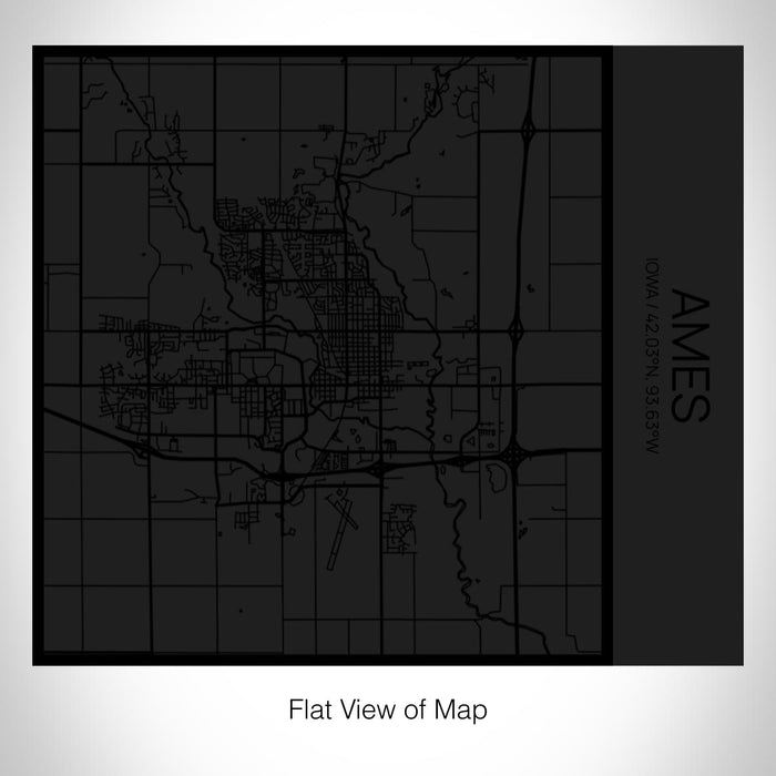 Rendered View of Ames Iowa Map on 17oz Stainless Steel Insulated Tumbler in Matte Black with Tactile Lines