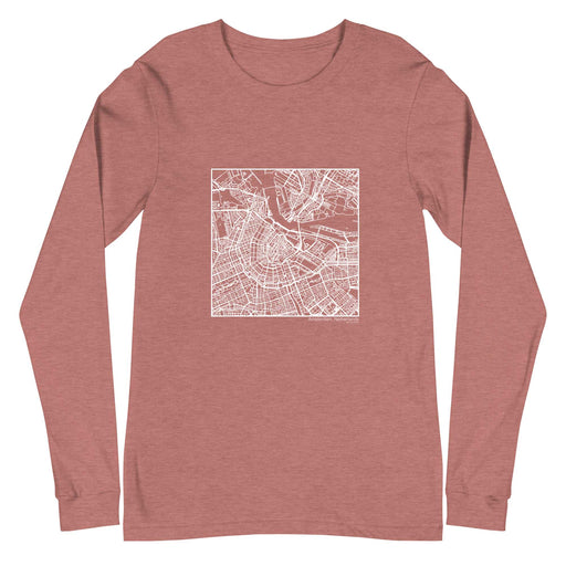 Amsterdam Netherlands  Map Unisex Long-Sleeve T-shirt with City inscription in Heather Mauve