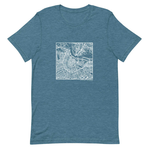 Amsterdam Netherlands  Map Unisex T-Shirt with City inscription in Heather Teal