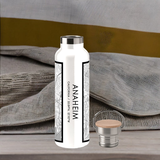 Anaheim California Custom City Map Inscription Coordinates on 20oz Stainless Steel Insulated Bottle with Bamboo Top with printed classic style map