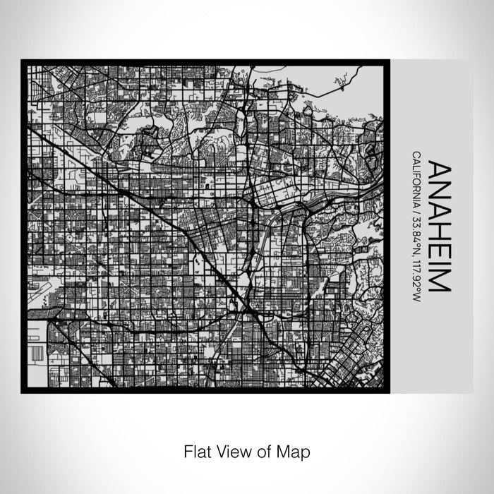 Rendered View of Anaheim California Map on 20oz Stainless Steel Insulated Bottle with Bamboo Top with printed Tactile Lines Map in Black