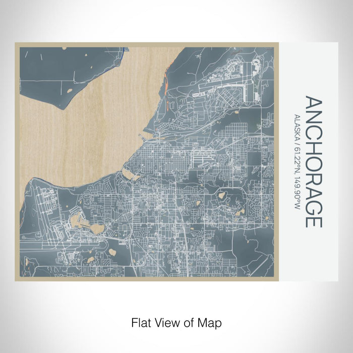 Rendered View of Anchorage Alaska Map on 20oz Stainless Steel Insulated Bottle with Bamboo Top with printed afternoon style map