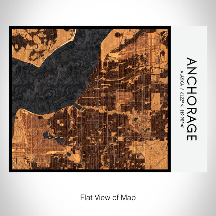 Rendered View of Anchorage Alaska Map on 20oz Stainless Steel Insulated Bottle with Bamboo Top with printed ember style map