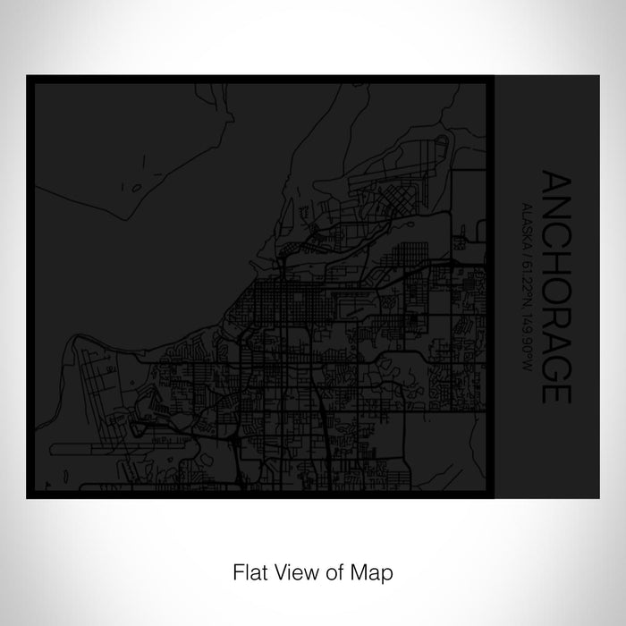 Rendered View of Anchorage Alaska Map on 20oz Stainless Steel Insulated Bottle with Bamboo Top in Matte Black with printed Tactile Lines Map in Black