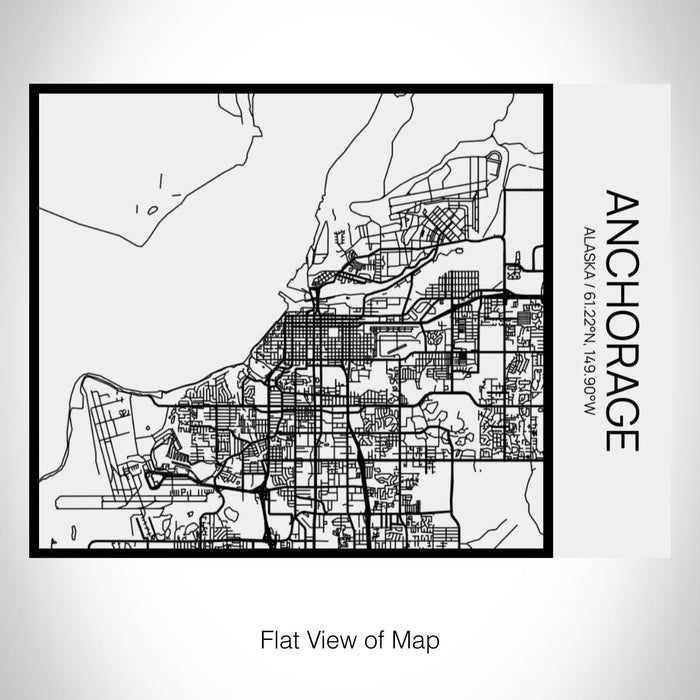 Rendered View of Anchorage Alaska Map on 20oz Stainless Steel Insulated Bottle with Bamboo Top in Matte White with printed Tactile Lines Map in Black