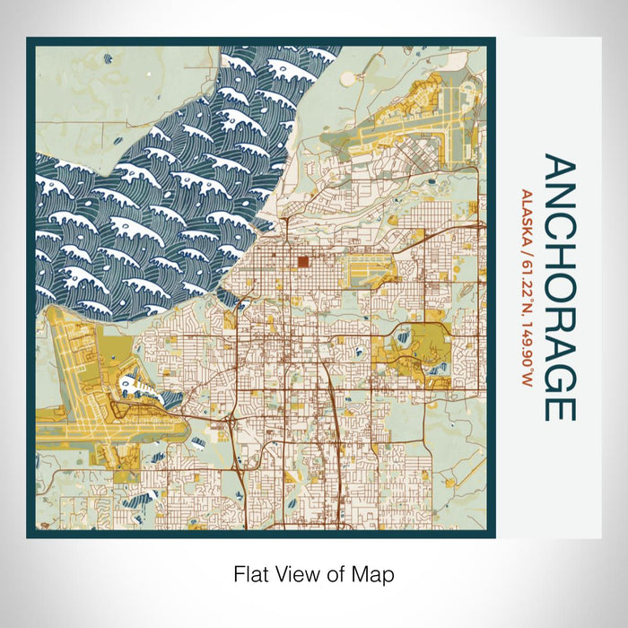 Rendered View of Anchorage Alaska Map on 17oz Stainless Steel Insulated Tumbler in Woodblock Map Style