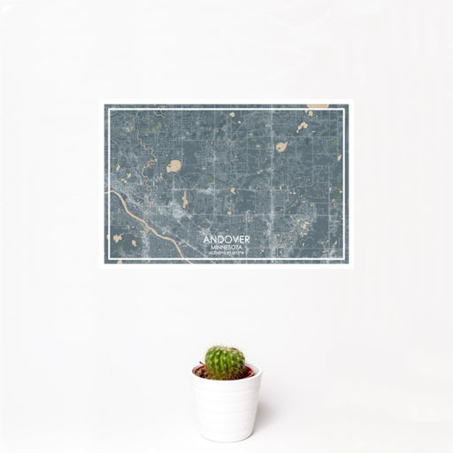 12x18 Andover Minnesota Map Print Landscape Orientation in Afternoon Style With Small Cactus Plant in White Planter