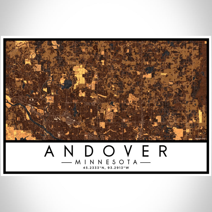 Andover Minnesota Map Print Landscape Orientation in Ember Style With Shaded Background