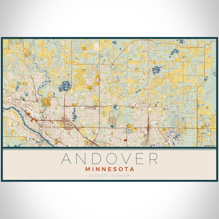 Andover Minnesota Map Print Landscape Orientation in Woodblock Style With Shaded Background