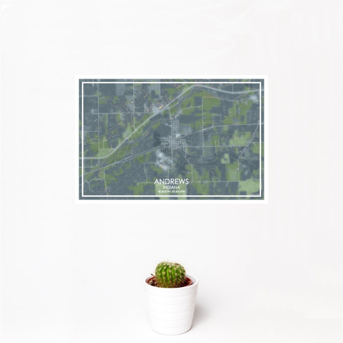 12x18 Andrews Indiana Map Print Landscape Orientation in Afternoon Style With Small Cactus Plant in White Planter
