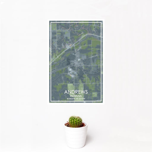 12x18 Andrews Indiana Map Print Portrait Orientation in Afternoon Style With Small Cactus Plant in White Planter