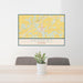 24x36 Andrews Indiana Map Print Lanscape Orientation in Woodblock Style Behind 2 Chairs Table and Potted Plant