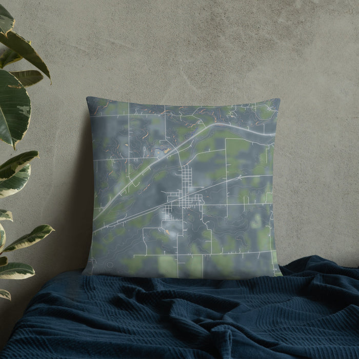 Custom Andrews Indiana Map Throw Pillow in Afternoon on Bedding Against Wall