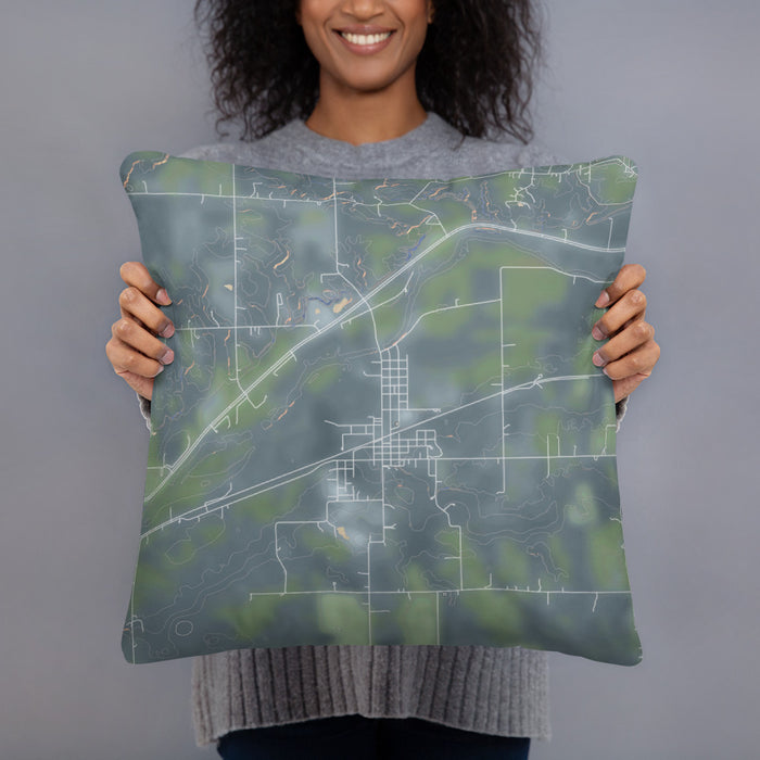 Person holding 18x18 Custom Andrews Indiana Map Throw Pillow in Afternoon