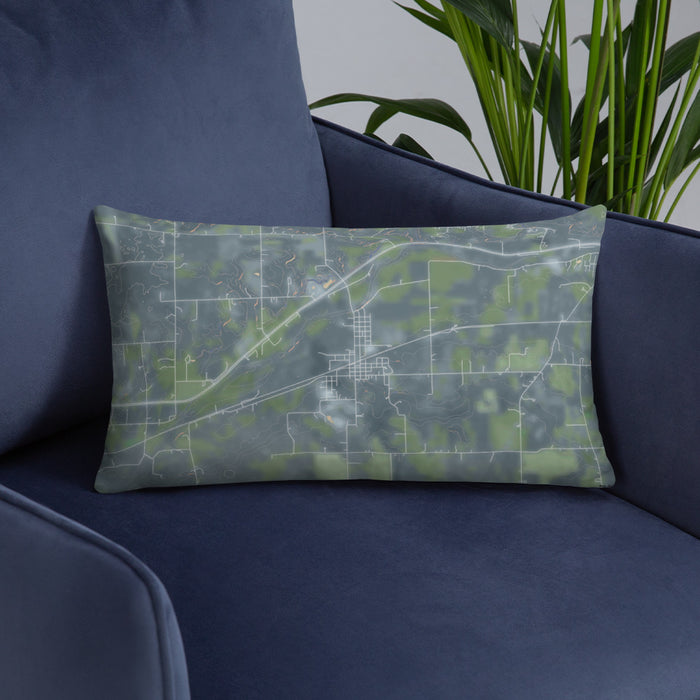 Custom Andrews Indiana Map Throw Pillow in Afternoon on Blue Colored Chair