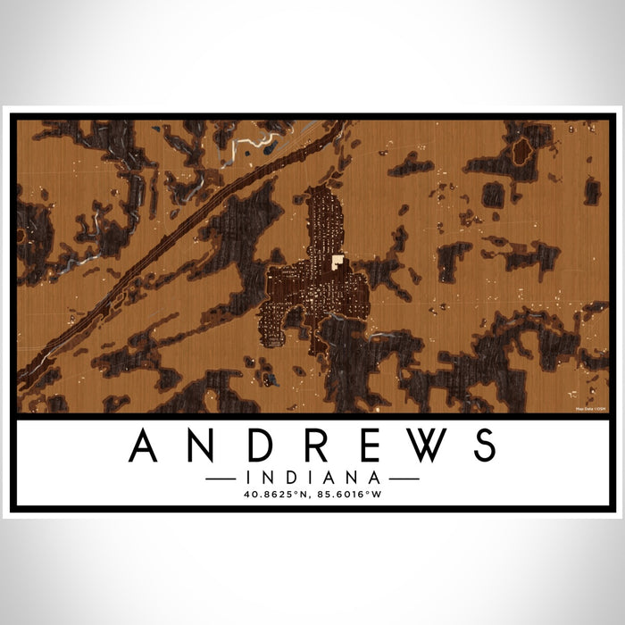 Andrews Indiana Map Print Landscape Orientation in Ember Style With Shaded Background