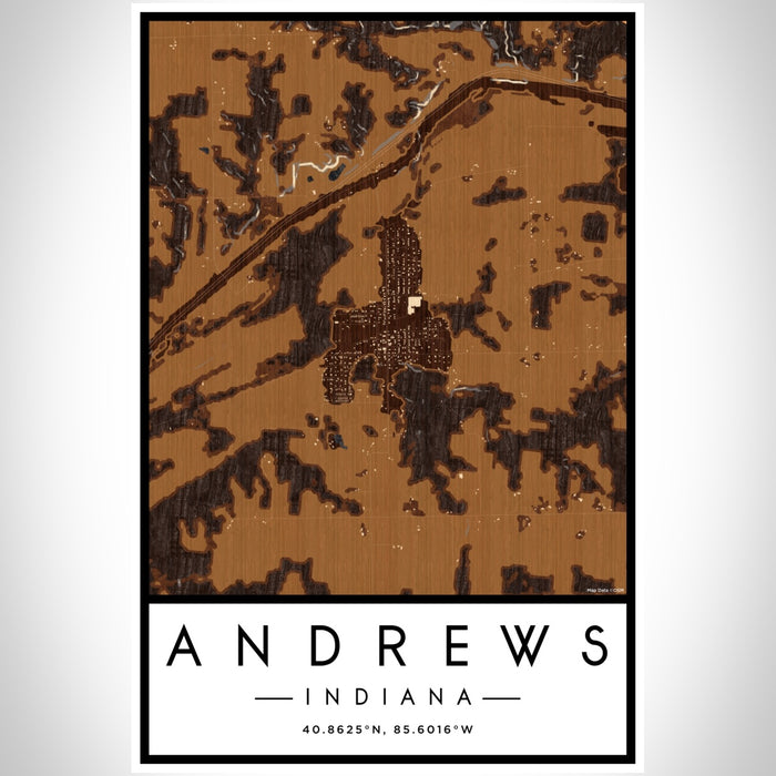 Andrews Indiana Map Print Portrait Orientation in Ember Style With Shaded Background