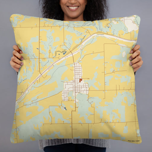 Person holding 22x22 Custom Andrews Indiana Map Throw Pillow in Woodblock
