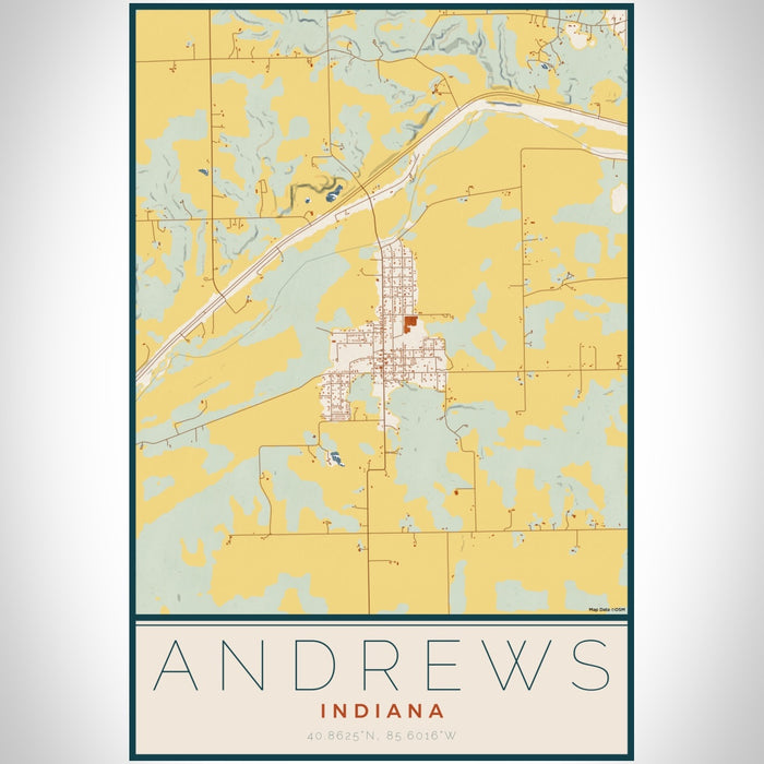 Andrews Indiana Map Print Portrait Orientation in Woodblock Style With Shaded Background