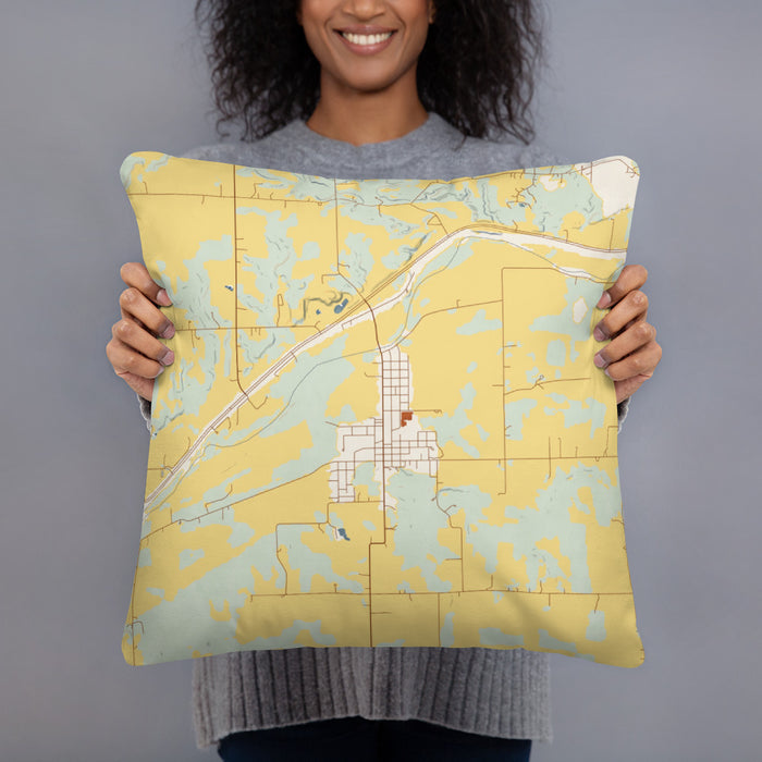 Person holding 18x18 Custom Andrews Indiana Map Throw Pillow in Woodblock