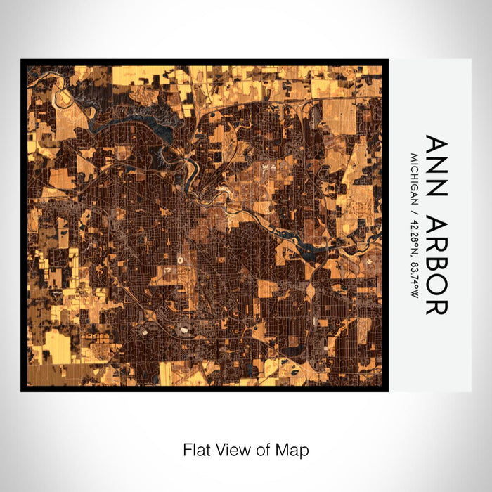 Rendered View of Ann Arbor Michigan Map on 20oz Stainless Steel Insulated Bottle with Bamboo Top with printed ember style map