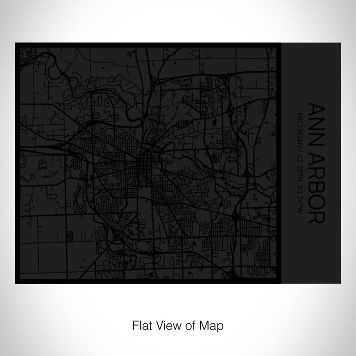 Rendered View of Ann Arbor Michigan Map on 20oz Stainless Steel Insulated Bottle with Bamboo Top in Matte Black with printed Tactile Lines Map in Black