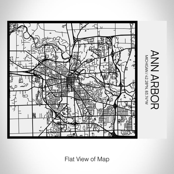 Rendered View of Ann Arbor Michigan Map on 20oz Stainless Steel Insulated Bottle with Bamboo Top in Matte White with printed Tactile Lines Map in Black