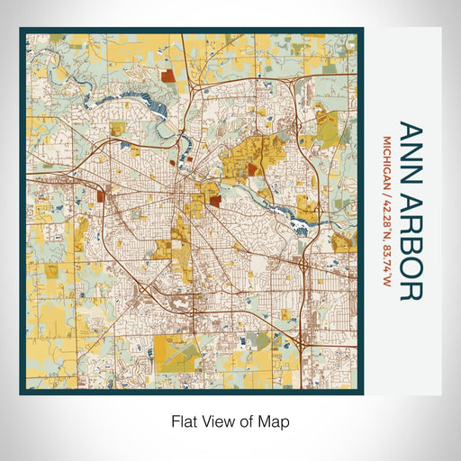 Rendered View of Ann Arbor Michigan Map on 17oz Stainless Steel Insulated Tumbler in Woodblock Map Style