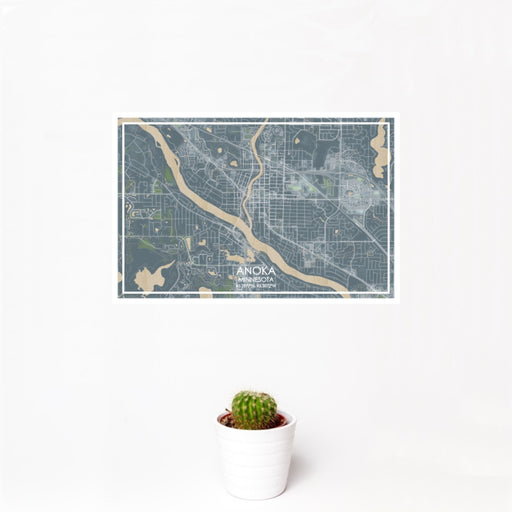12x18 Anoka Minnesota Map Print Landscape Orientation in Afternoon Style With Small Cactus Plant in White Planter