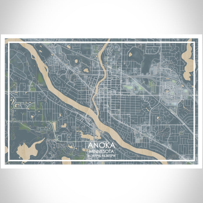 Anoka Minnesota Map Print Landscape Orientation in Afternoon Style With Shaded Background