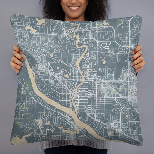 Person holding 22x22 Custom Anoka Minnesota Map Throw Pillow in Afternoon