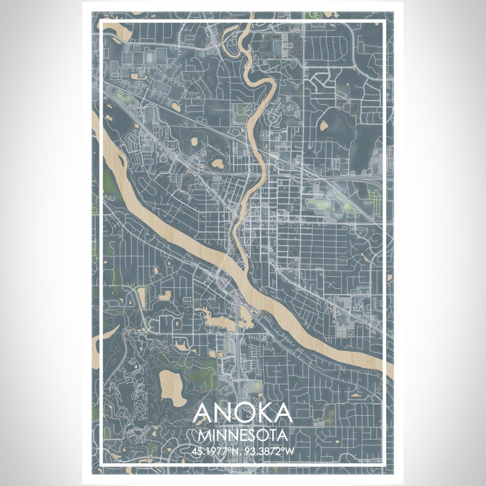 Anoka Minnesota Map Print Portrait Orientation in Afternoon Style With Shaded Background