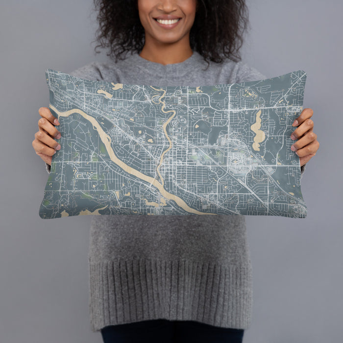 Person holding 20x12 Custom Anoka Minnesota Map Throw Pillow in Afternoon